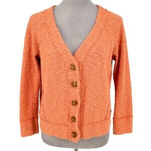 Two by Vince Camuto Sweater Womens Small Orange Cardigan Stretch Cotton V Neck